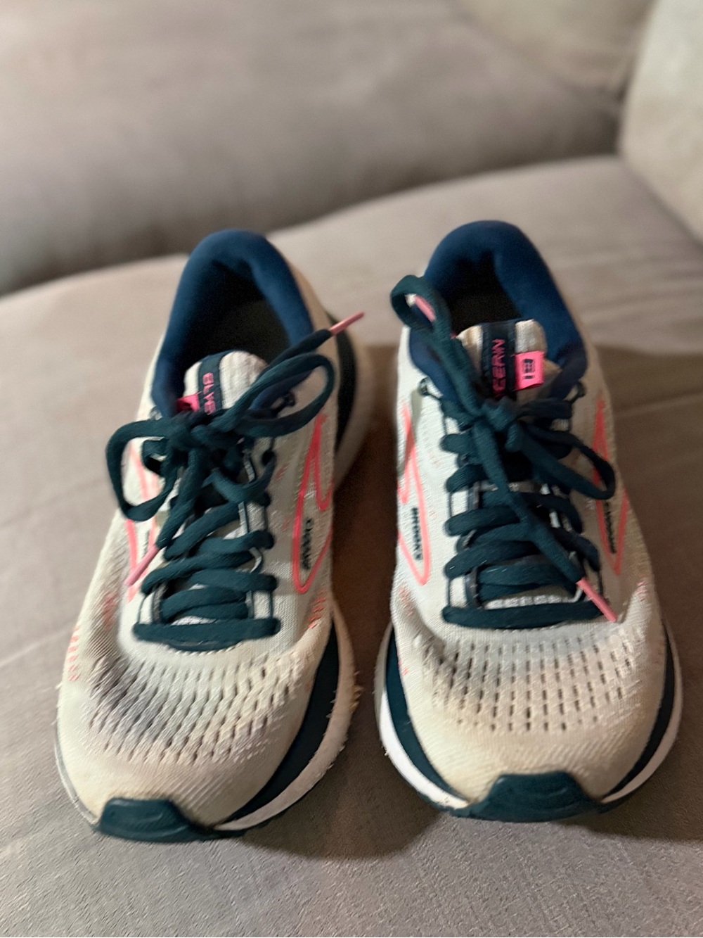 Brooks Running Sneakers in White with Teal and Pink Accents